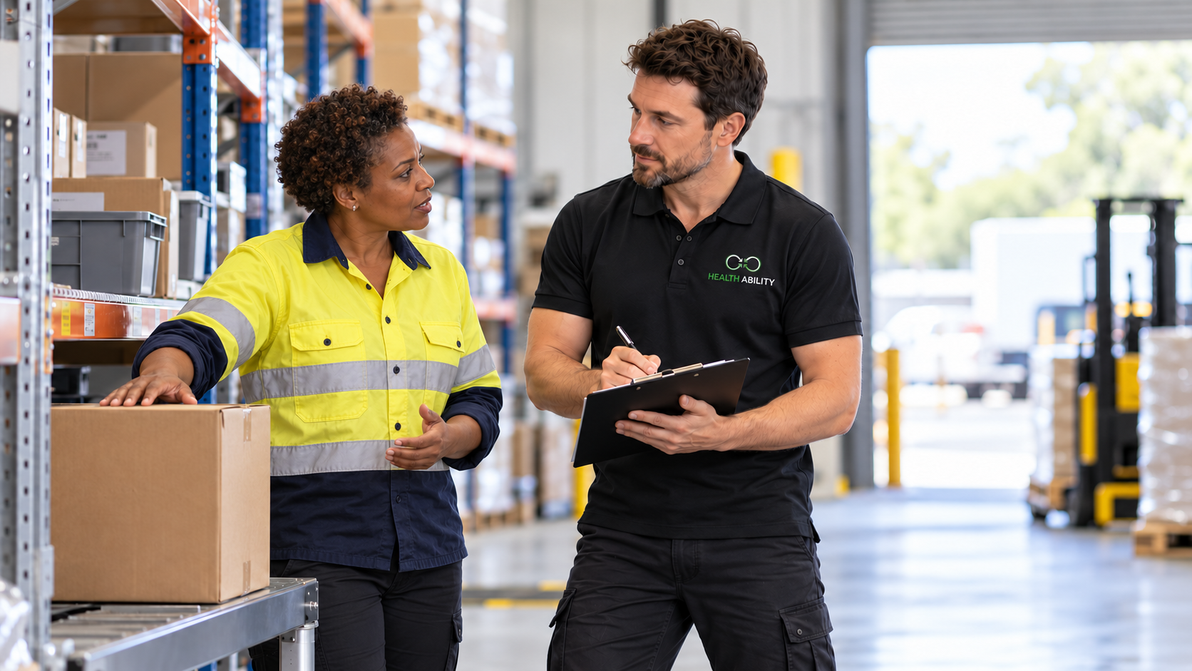 HA allied health clinician discussing workplace demands with a Sydney employee