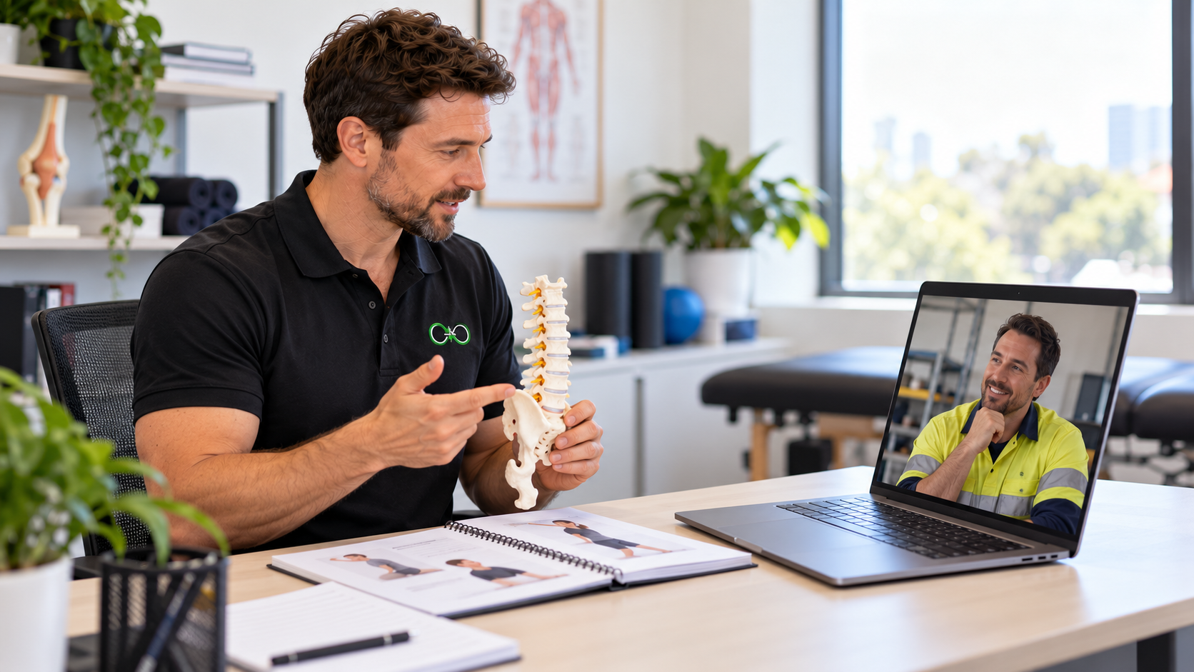 HA physiotherapist speaking with a worker by video